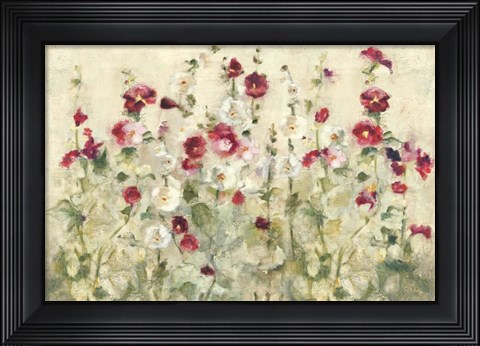 Framed Hollyhocks Row Cool Print