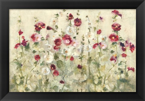 Framed Hollyhocks Row Cool Print