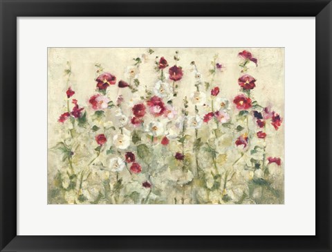 Framed Hollyhocks Row Cool Print