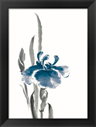 Framed Japanese Iris II Crop Indigo Print