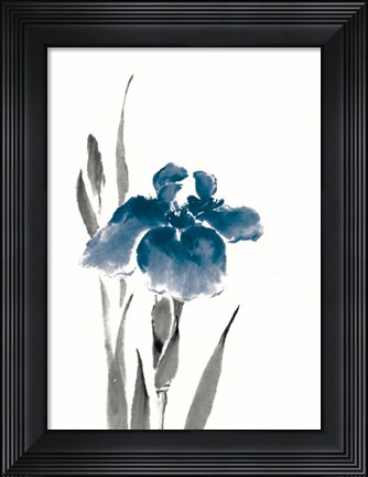 Framed Japanese Iris III Crop Indigo Print