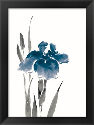 Framed Japanese Iris III Crop Indigo Print