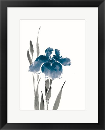 Framed Japanese Iris III Crop Indigo Print