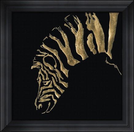 Framed Gilded Zebra on Black Print