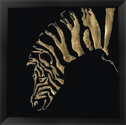 Framed Gilded Zebra on Black Print