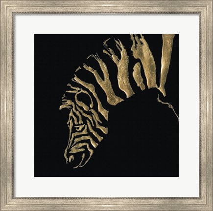 Framed Gilded Zebra on Black Print