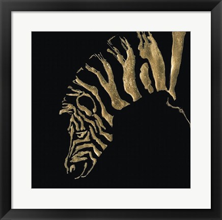 Framed Gilded Zebra on Black Print