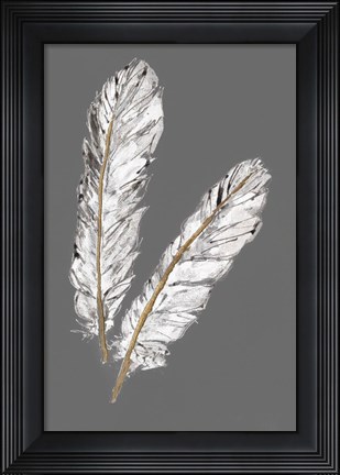 Framed Gold Feathers IV on Grey Print