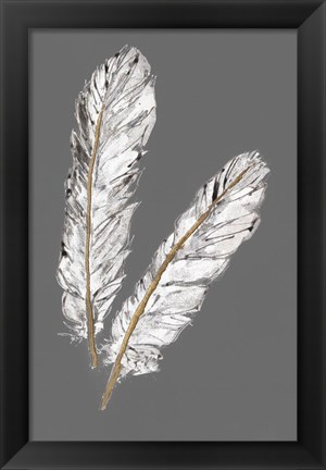 Framed Gold Feathers IV on Grey Print