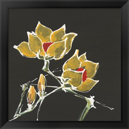 Framed Magnolia on Black II Print