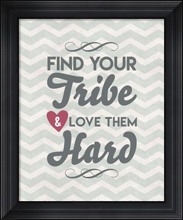 Framed Find Your Tribe - Blue Chevron Pattern Print
