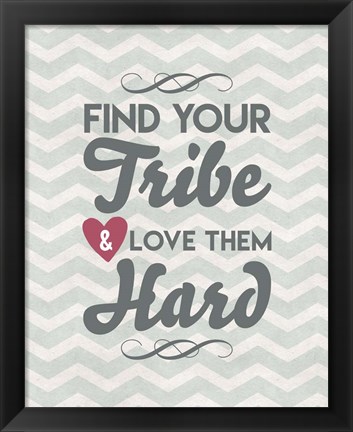 Framed Find Your Tribe - Blue Chevron Pattern Print