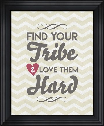 Framed Find Your Tribe - Beige Chevron Pattern Print