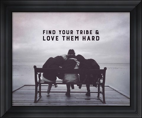 Framed Find Your Tribe - Friend Trio Grayscale Print