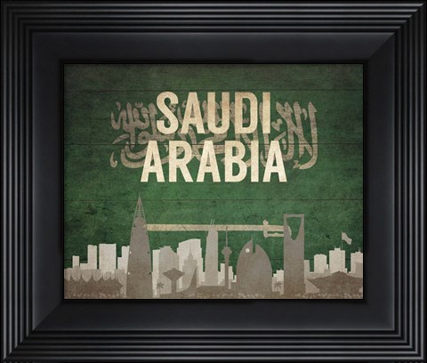 Framed Riyadh, Saudi Arabia - Flags and Skyline Print
