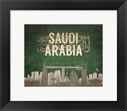 Framed Riyadh, Saudi Arabia - Flags and Skyline Print