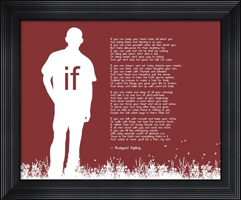 Framed If by Rudyard Kipling - Man Silhouette Red Print