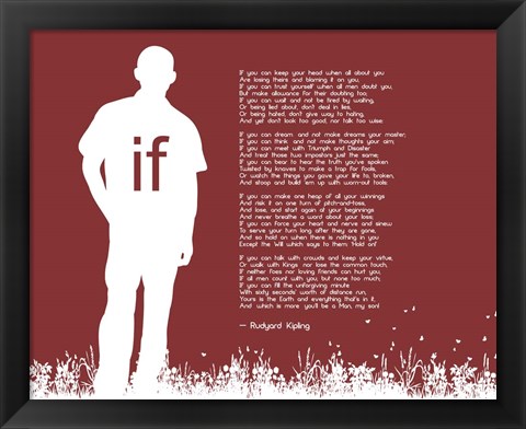 Framed If by Rudyard Kipling - Man Silhouette Red Print