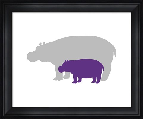 Framed Silhouette Hippo and Calf Purple Print