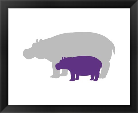 Framed Silhouette Hippo and Calf Purple Print