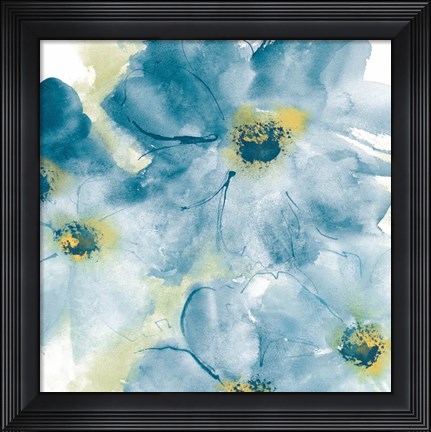 Framed Seashell Cosmos I Blue and Yellow Print