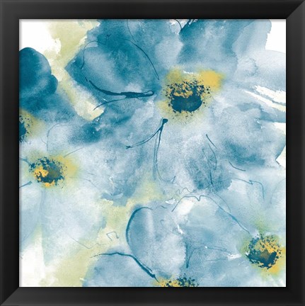 Framed Seashell Cosmos I Blue and Yellow Print