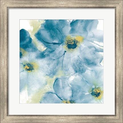 Framed Seashell Cosmos I Blue and Yellow Print