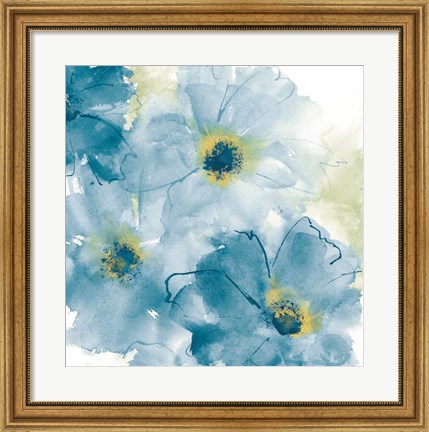 Framed Seashell Cosmos II Blue and Yellow Print