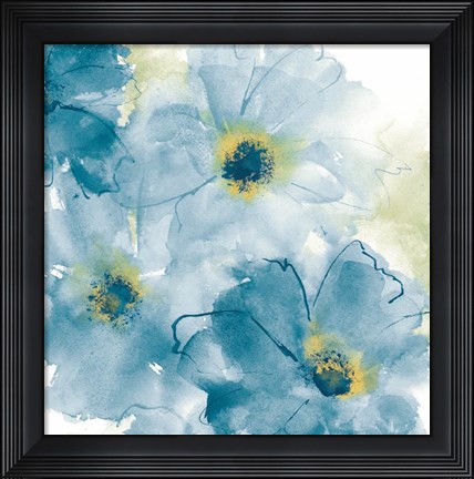 Framed Seashell Cosmos II Blue and Yellow Print