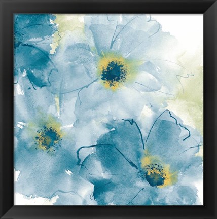 Framed Seashell Cosmos II Blue and Yellow Print