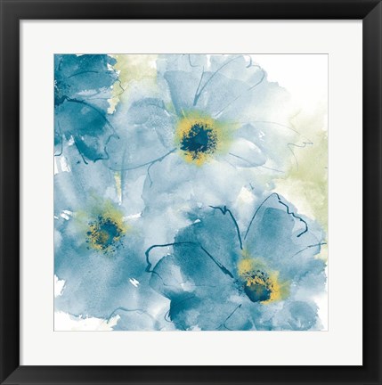 Framed Seashell Cosmos II Blue and Yellow Print