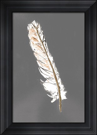 Framed Gold Feathers II on Grey Print