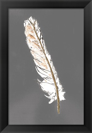 Framed Gold Feathers II on Grey Print