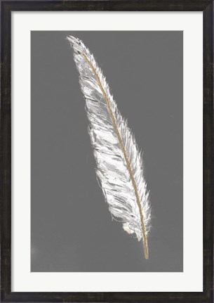 Framed Gold Feathers VI on Grey Print