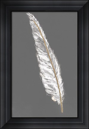 Framed Gold Feathers VI on Grey Print