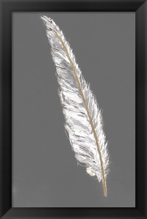 Framed Gold Feathers VI on Grey Print