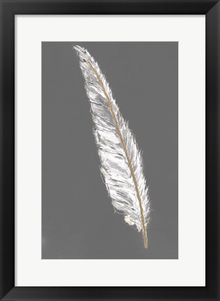 Framed Gold Feathers VI on Grey Print