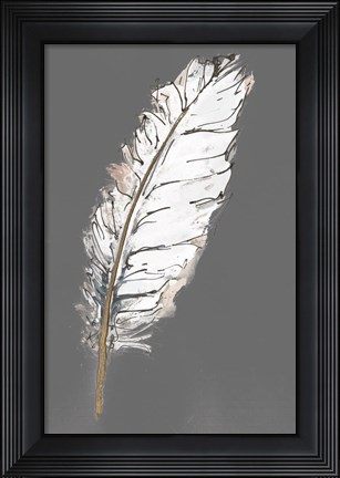Framed Gold Feathers VII on Grey Print