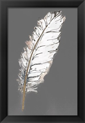 Framed Gold Feathers VII on Grey Print