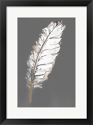 Framed Gold Feathers VII on Grey Print