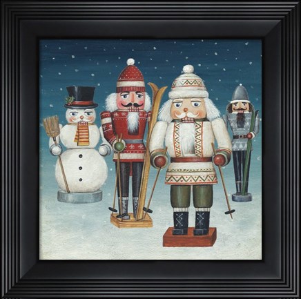 Framed Skier Nutcrackers Snow Print