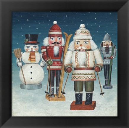 Framed Skier Nutcrackers Snow Print