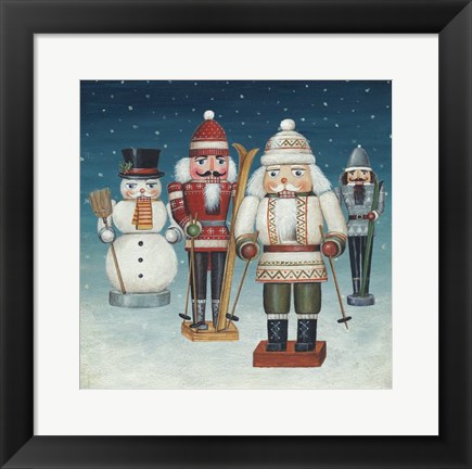 Framed Skier Nutcrackers Snow Print