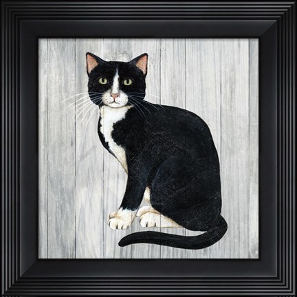 Framed Country Kitty I on Wood Print