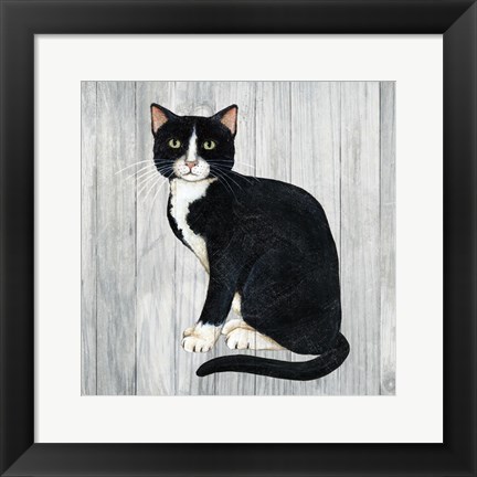 Framed Country Kitty I on Wood Print