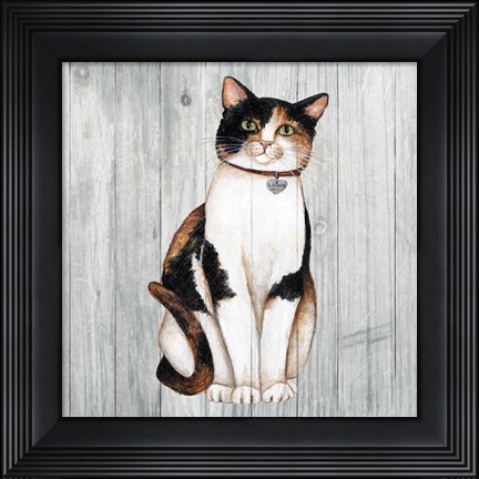 Framed Country Kitty III on Wood Print