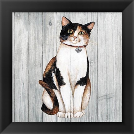 Framed Country Kitty III on Wood Print