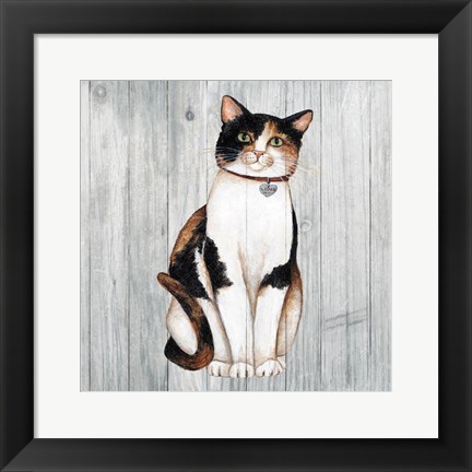 Framed Country Kitty III on Wood Print