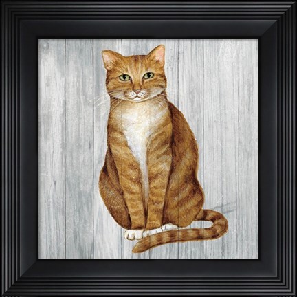 Framed Country Kitty II on Wood Print