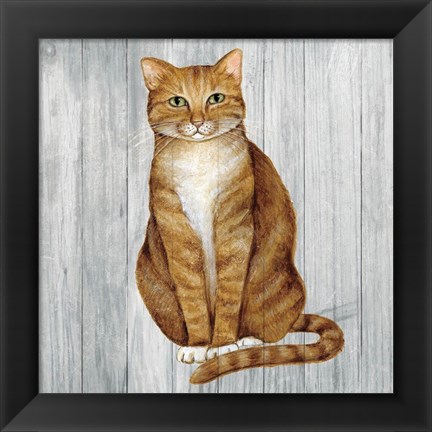 Framed Country Kitty II on Wood Print